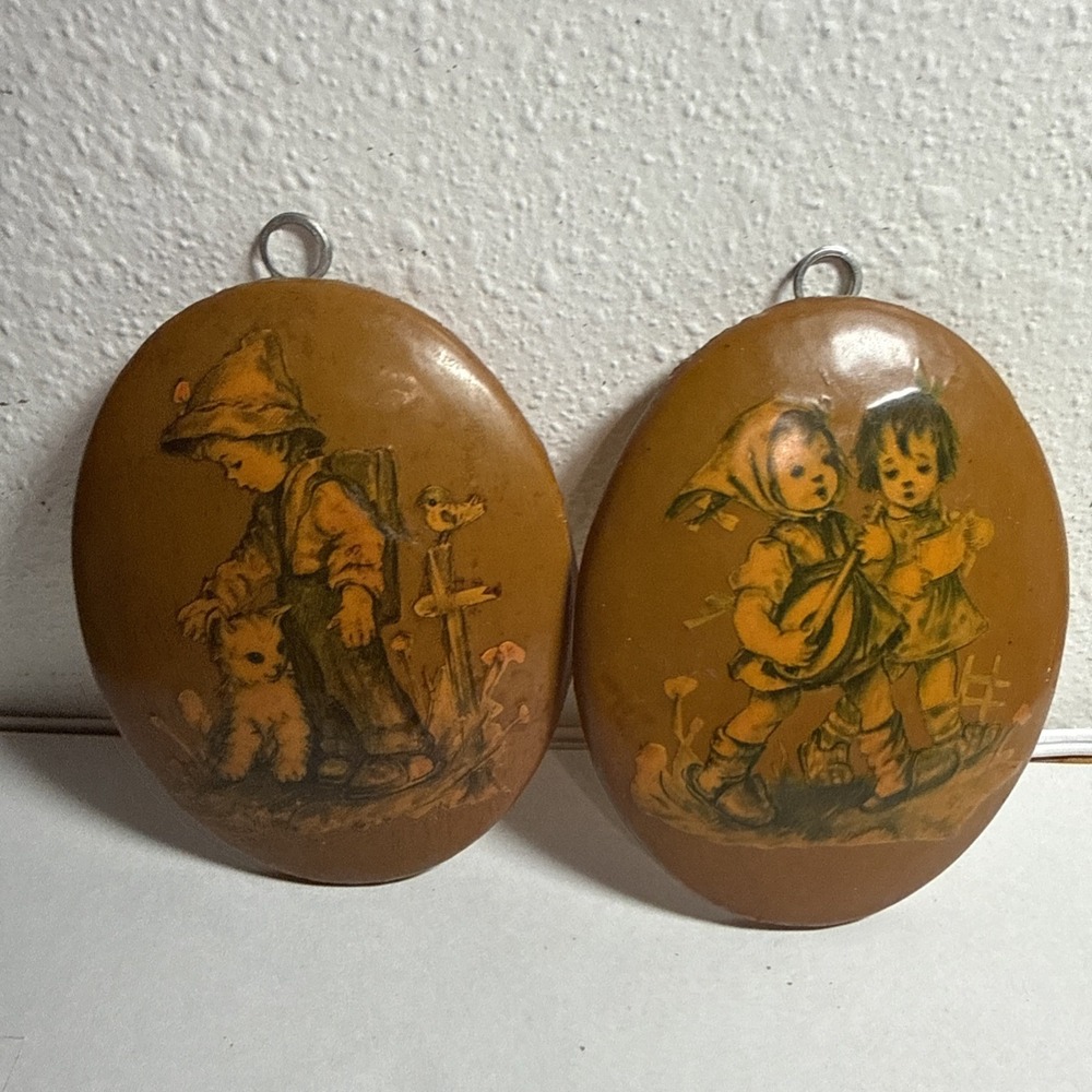 2 Vintage Rare Hummel Ceramic Oval Decoupage Wall Plaques Preowned (H)